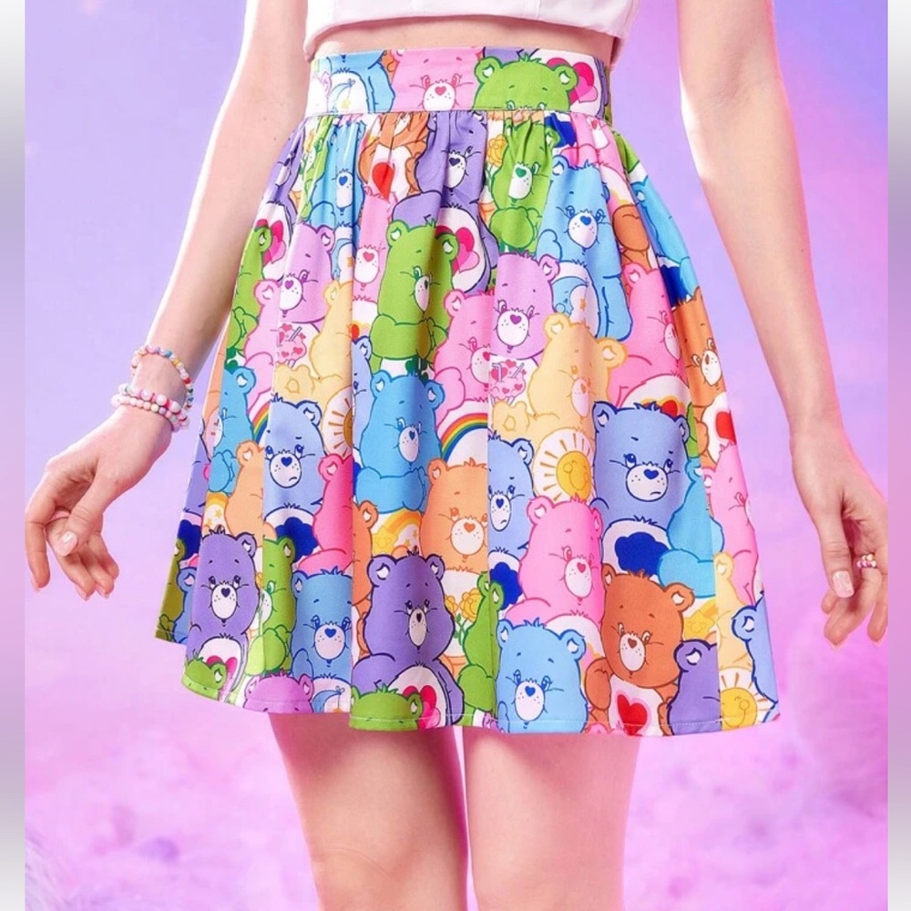 Care Bears x Romwe Cartoon Graphic Multicolor All Over Print Flare Skirt Size S